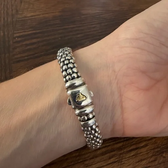 LAGOS Silver and 18k Gold with Diamond Caviar Bracelet - Picture 3 of 5